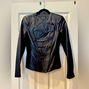 Bebe Genuine Leather Black Leather Motorcycle Jacket with Fabric Size Small